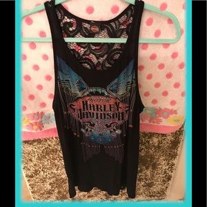 Bling Harley Davidson Lace Back Tank Top